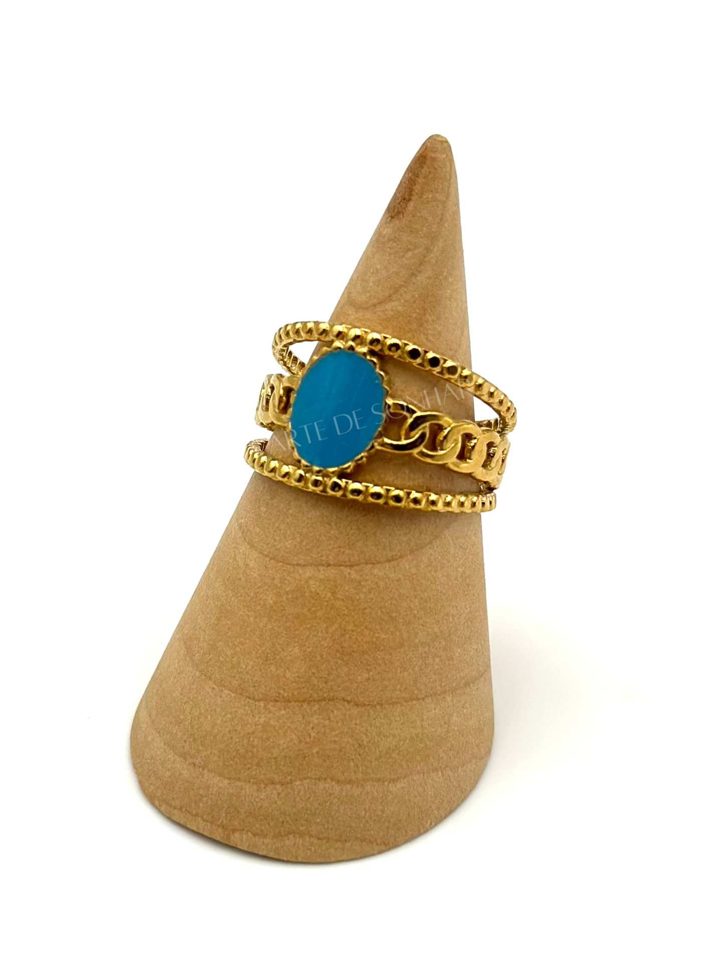 Anel ajustável dourado com azul