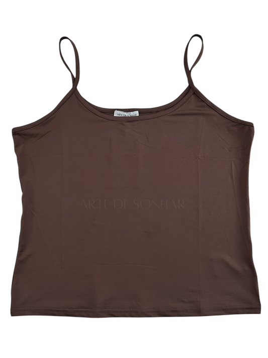 Top de licra castanho com alças finas