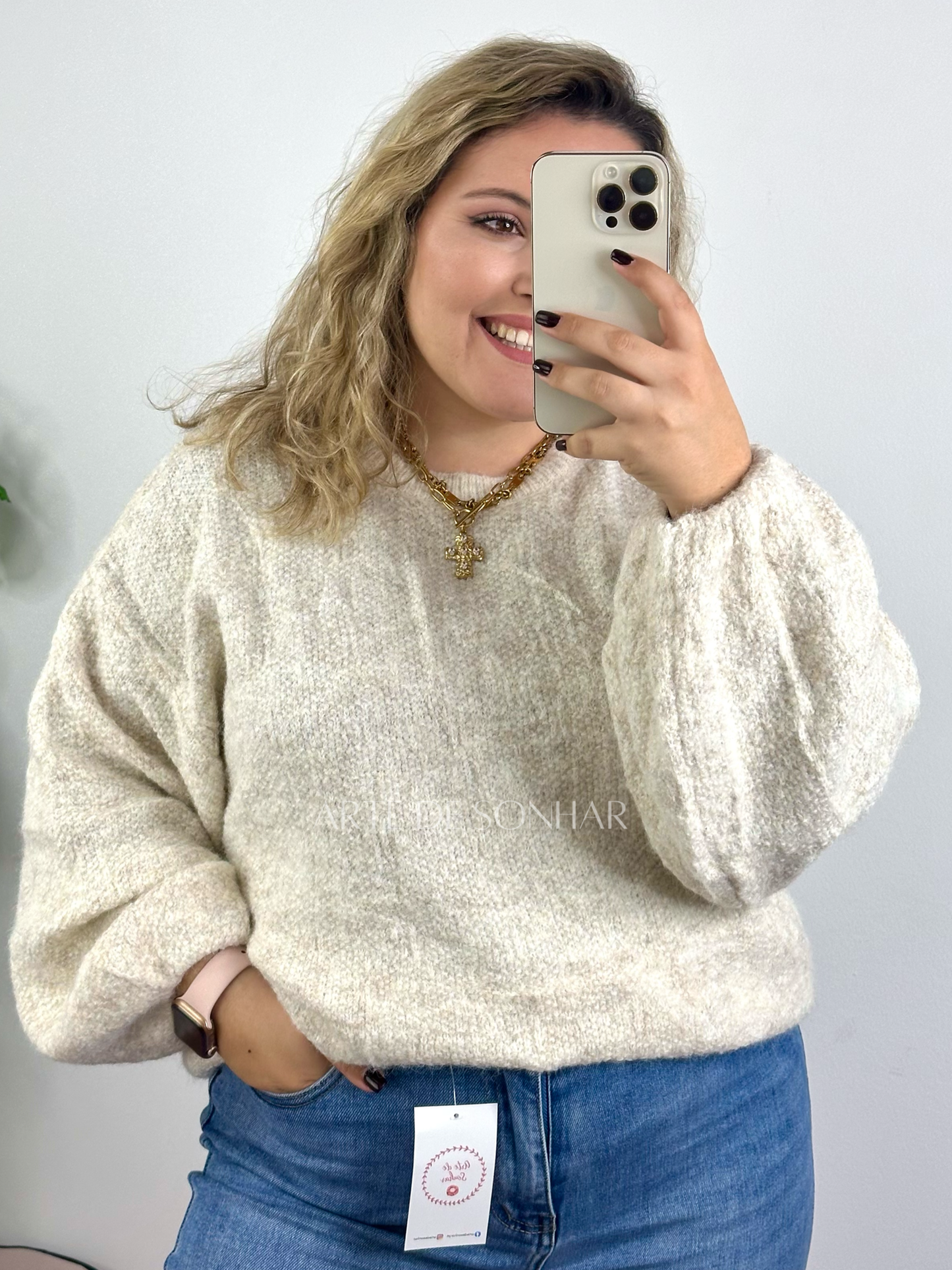 Camisola de malha bege oversize