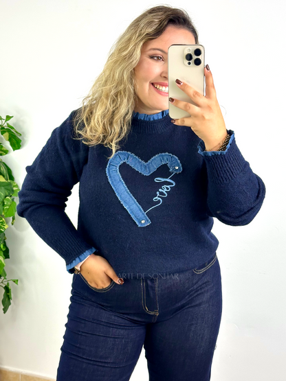 Camisola do coração azul marinho