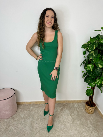 Vestido de malha canelada verde 🇵🇹