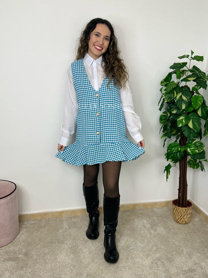 Vestido em padrão pied de poul