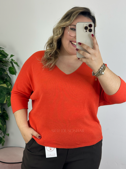 Camisola com manga a três quartos laranja