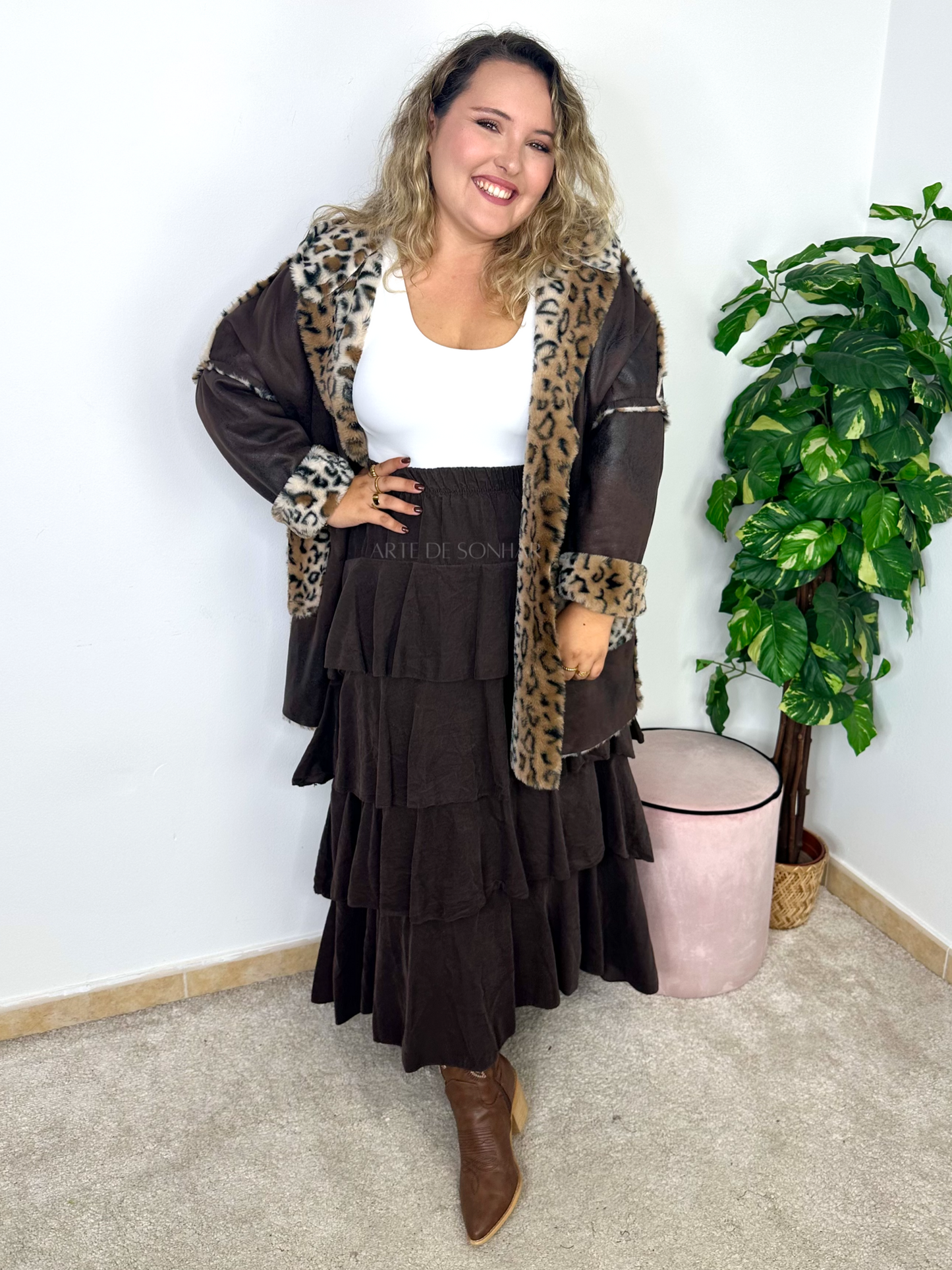 Casaco reversível castanho/tigresa