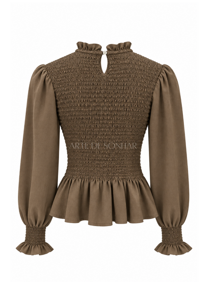 Blusa com franzido castanha