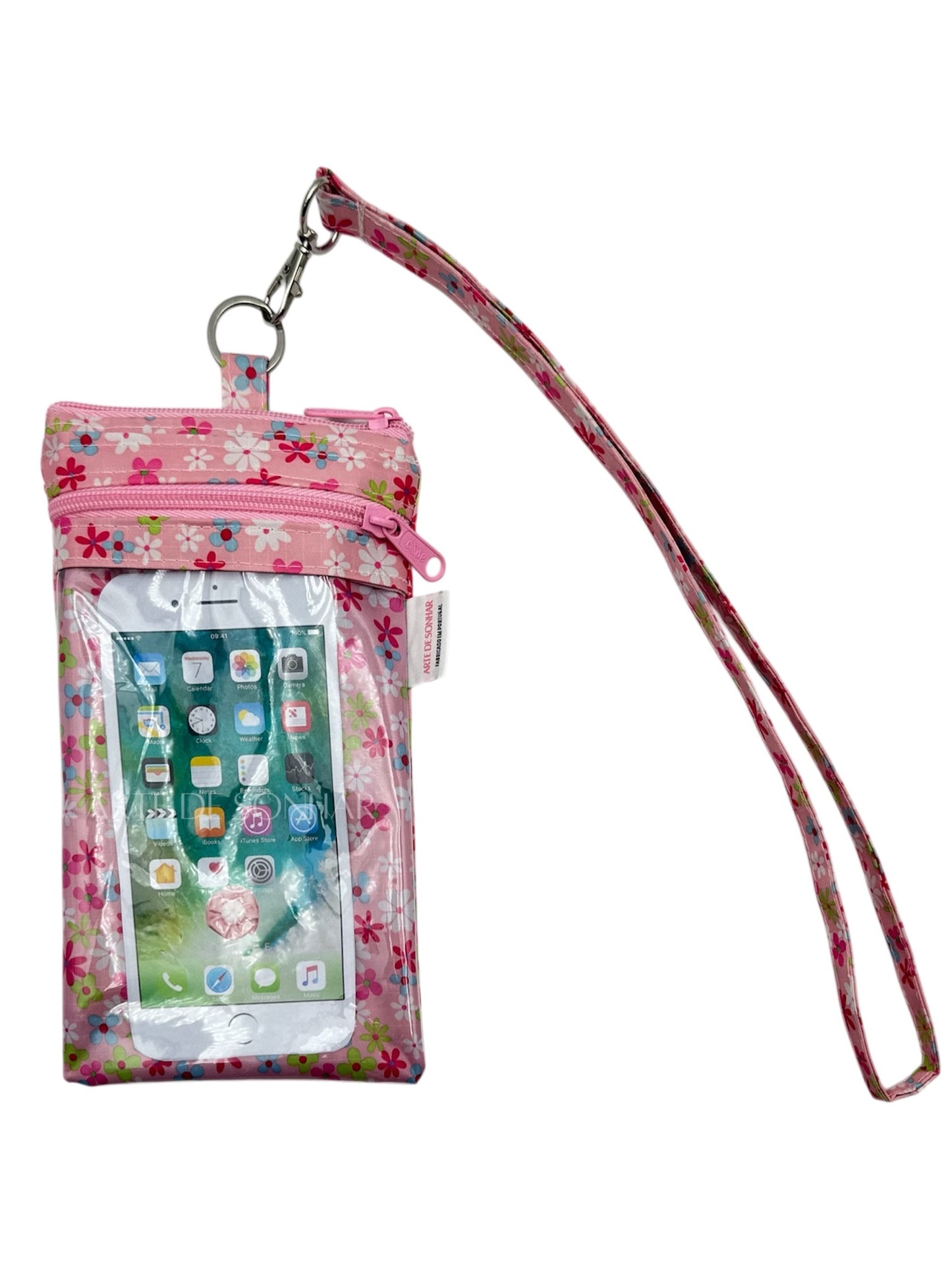 Bolsa de telemóvel de pescoço de flores rosa tamanho L