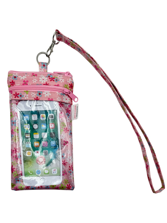 Bolsa de telemóvel de pescoço de flores rosa tamanho L
