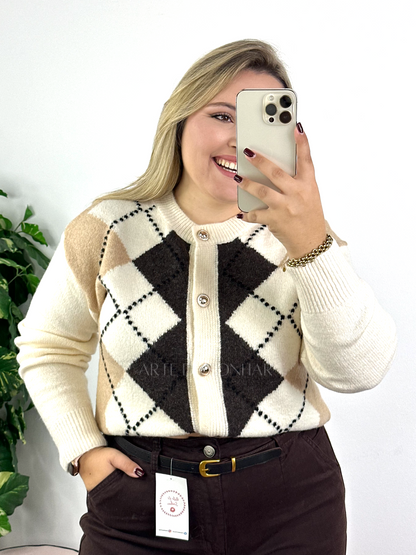 Casaco dos losangos bege