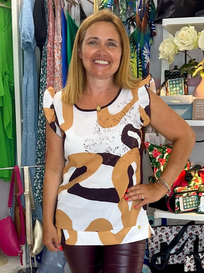 Blusa com ondas vinho e camel