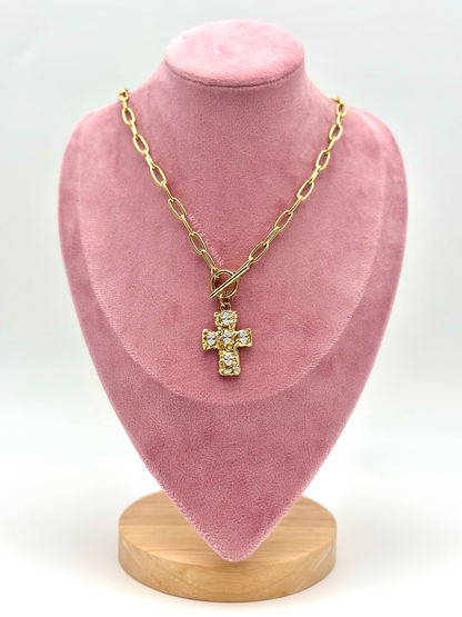 Colar da Cruz com cristais e fecho T