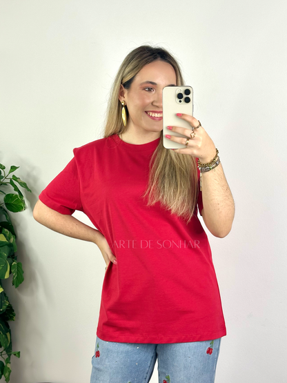 T-shirt de gola redonda vermelha