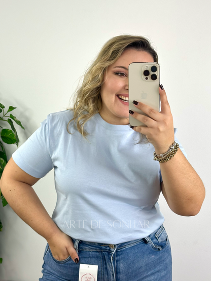 T-shirt de gola redonda azul