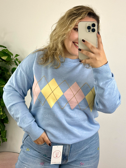 Camisola dos losangos azul