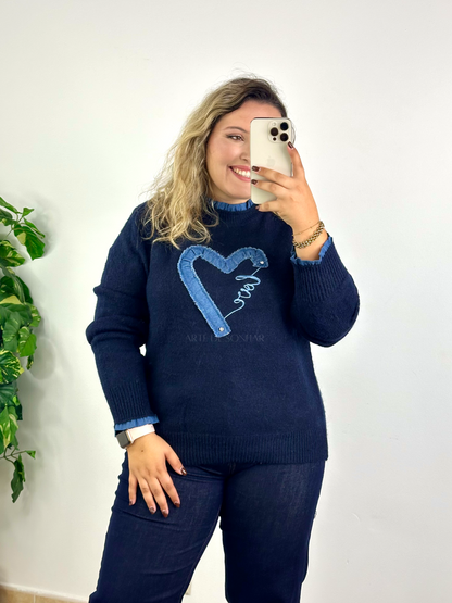 Camisola do coração azul marinho