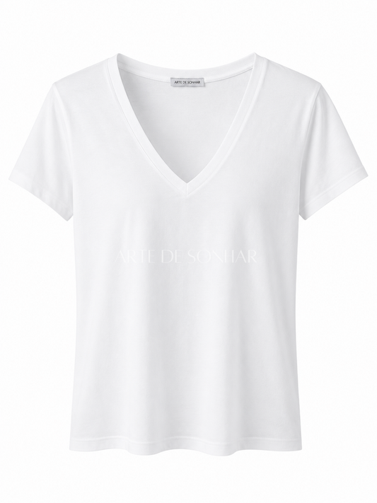 T-shirt de decote em bico branca