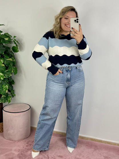 Calças balloon de ganga clara