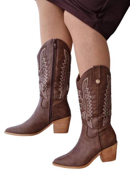Botas texana castanho chocolate com desenhos