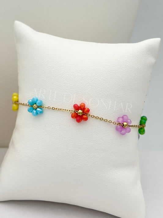 Pulseira de flores multicor
