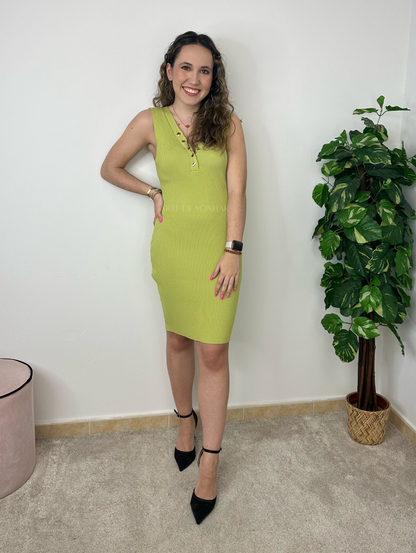 Vestido de malha canelada com fecho T