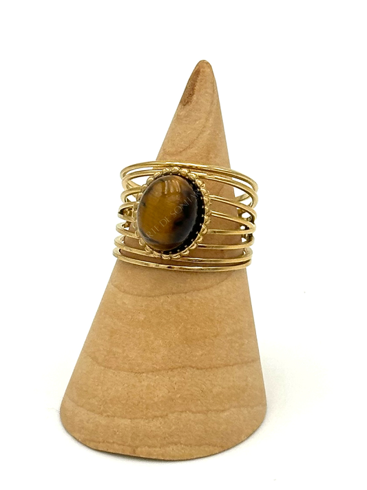 Anel estilo várias alianças com pedra olho de tigre