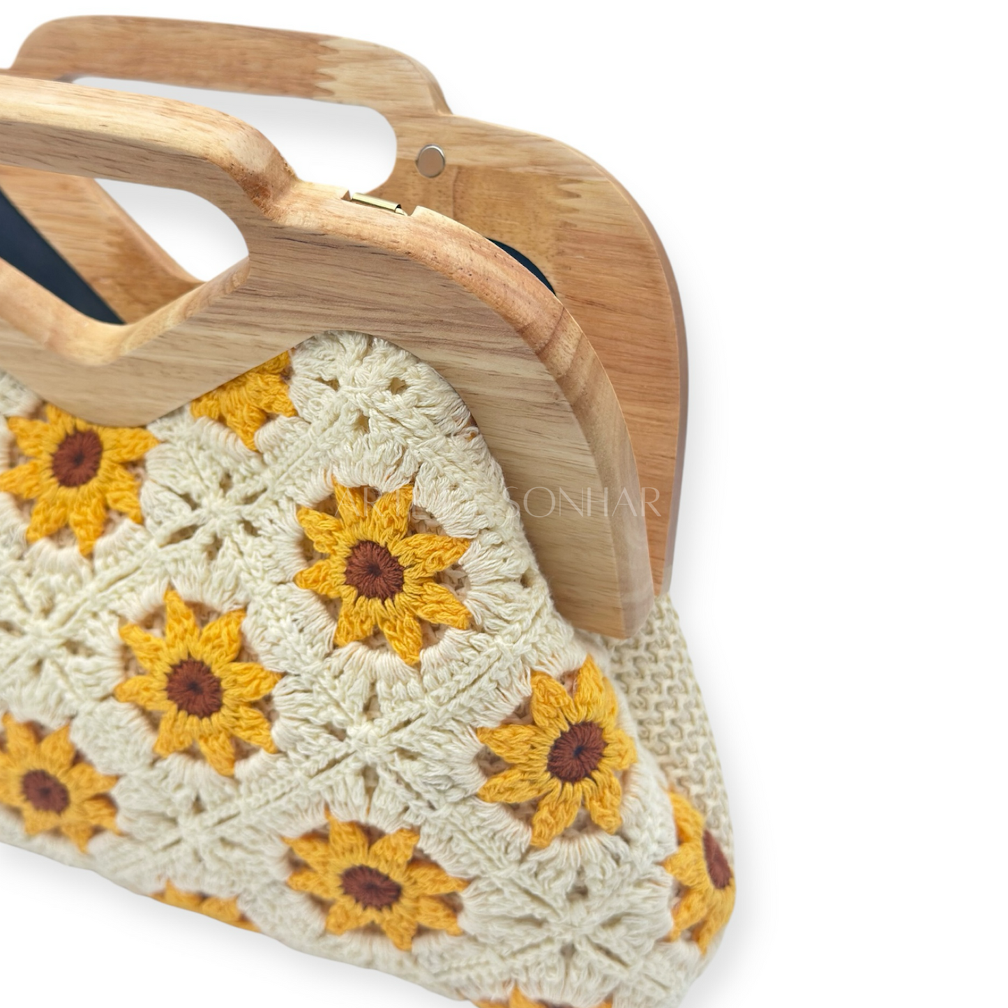 Mala das flores amarela e castanha
