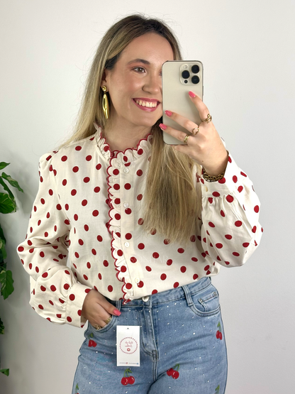 Camisa de bolinhas vermelha