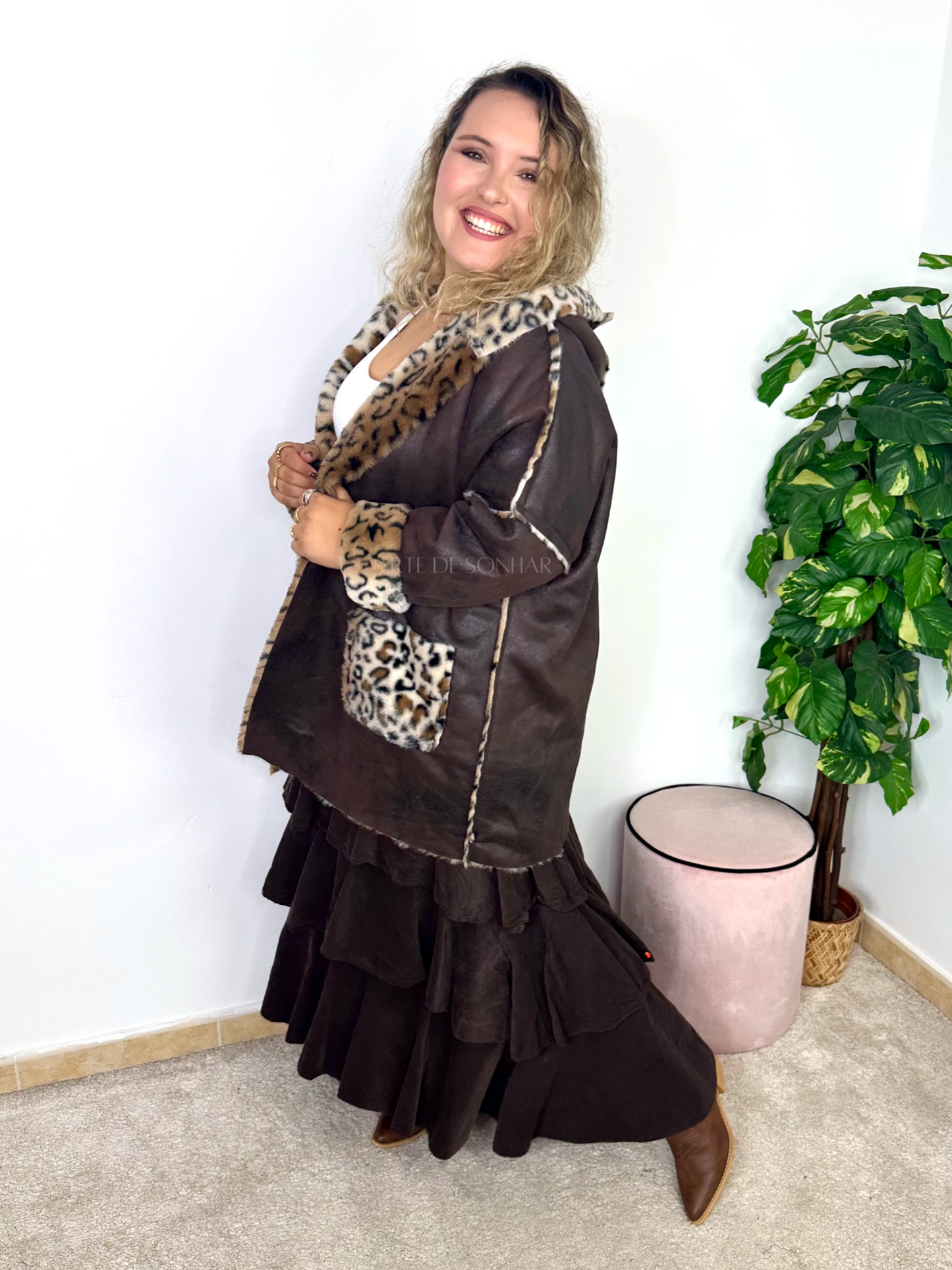 Casaco reversível castanho/tigresa