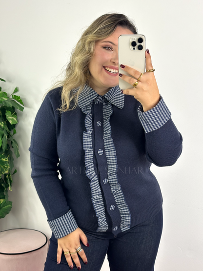 Casaco de malha diferenciado azul