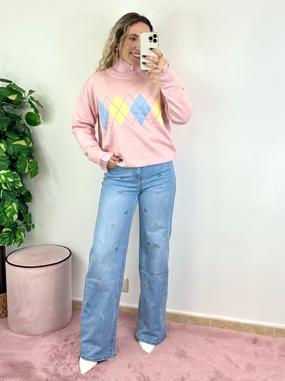 Camisola dos losangos rosa