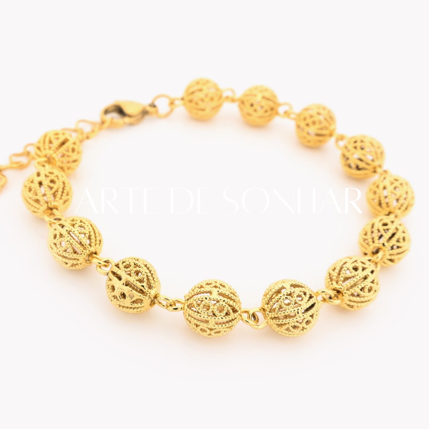 Pulseira com contas de Viana em filigrana 8 mm