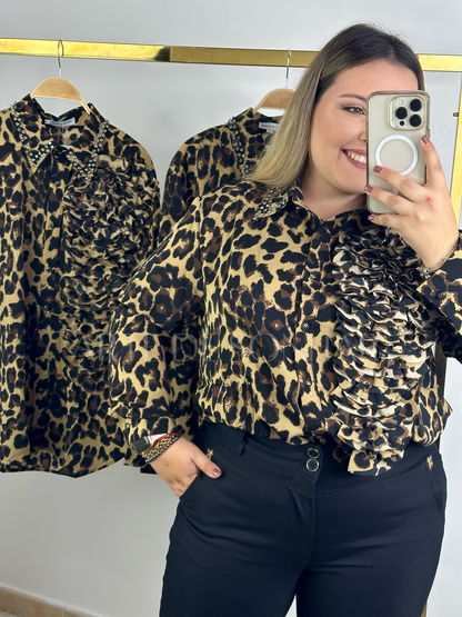 Camisa tigresa com folhos e brilhantes