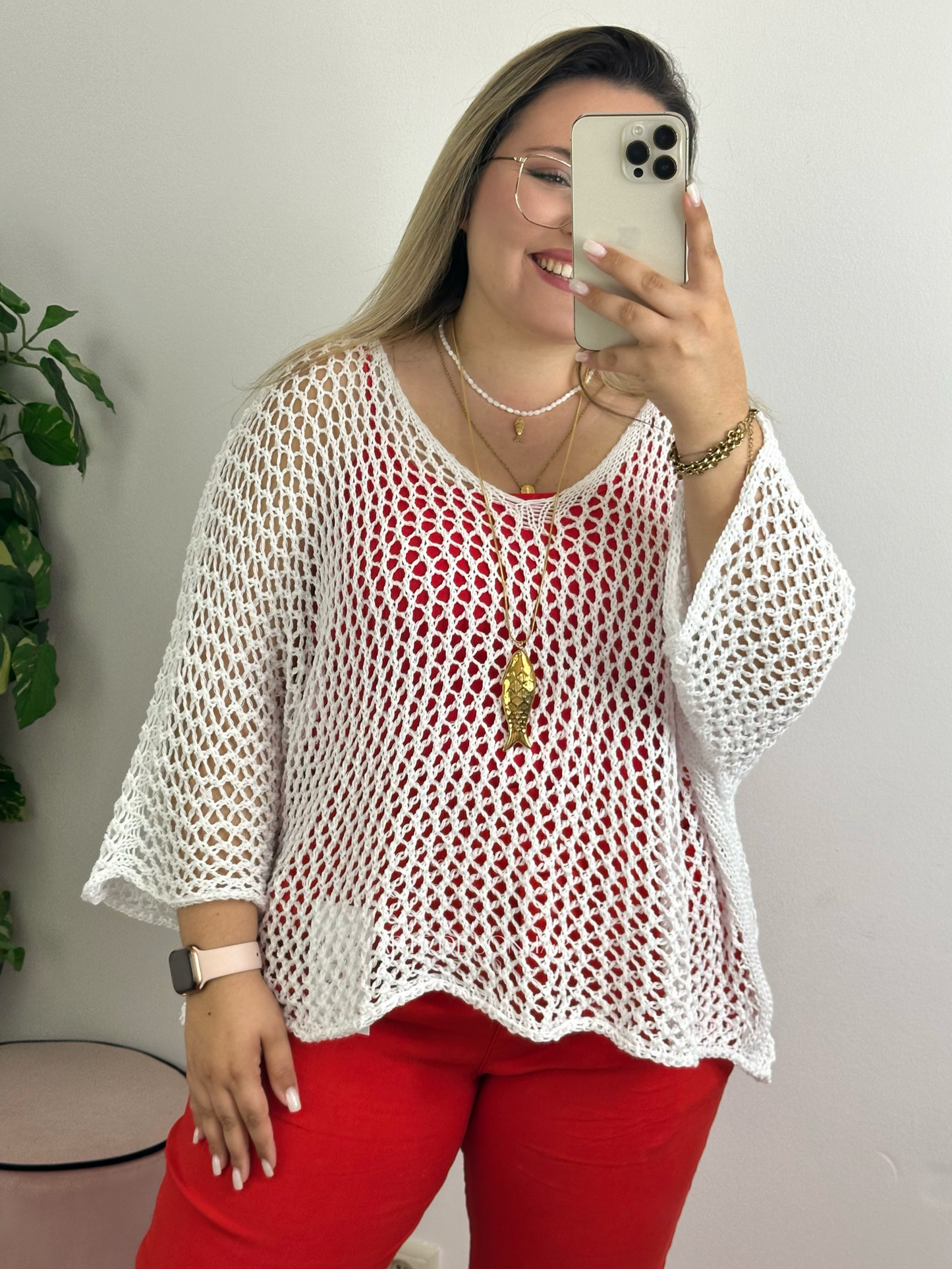 Camisola de rede branca