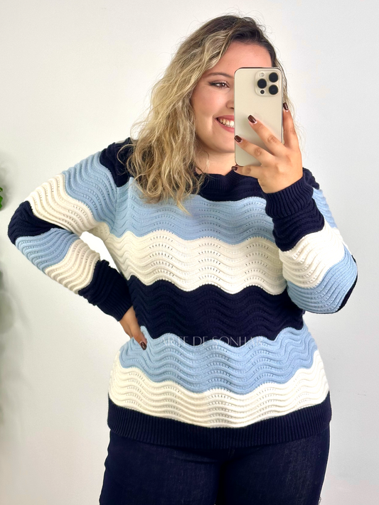 Camisola de riscas onduladas