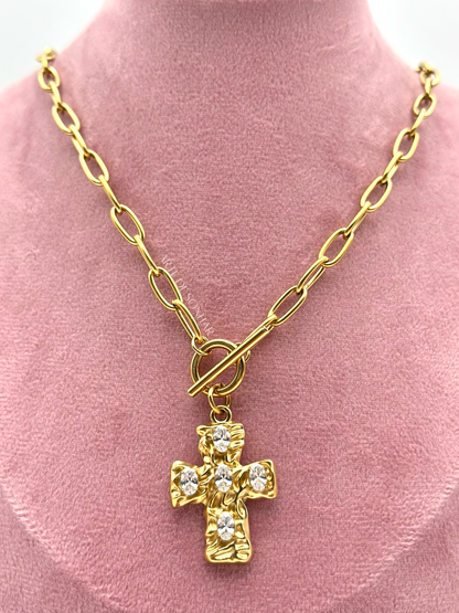Colar da Cruz com cristais e fecho T