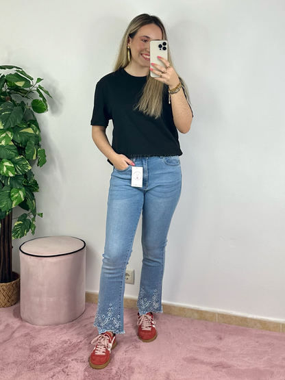 T-shirt de gola redonda preta