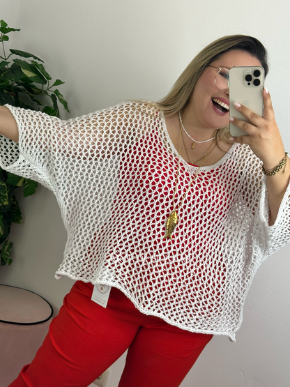 Camisola de rede branca