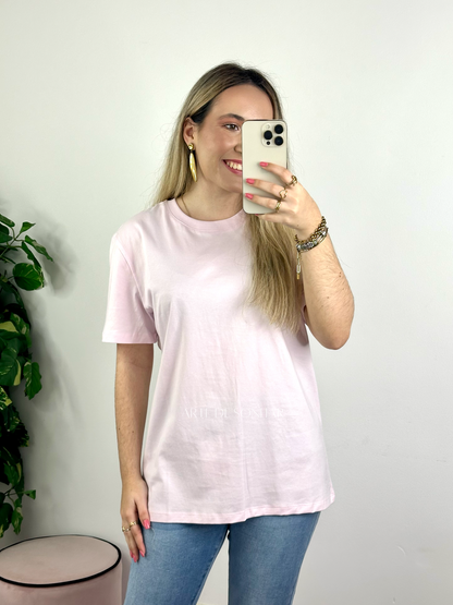T-shirt de gola redonda rosa