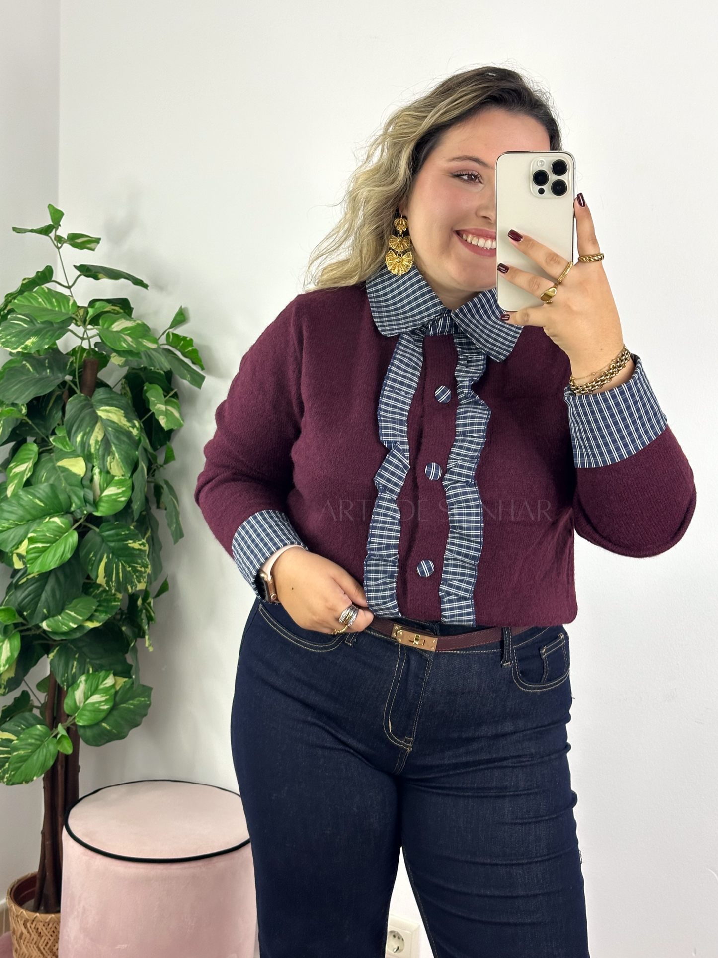 Casaco de malha diferenciado bordeaux