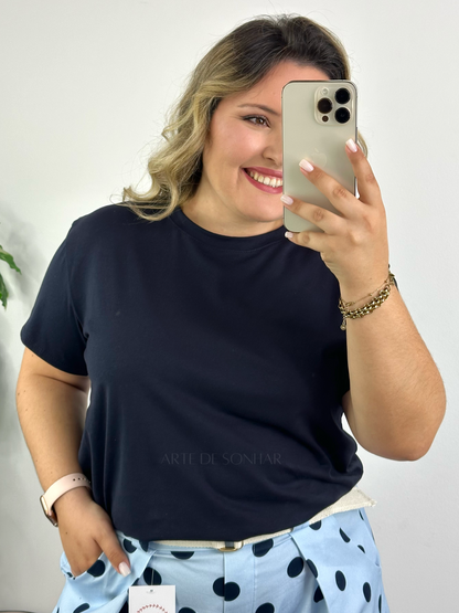 T-shirt de gola redonda azul marinho