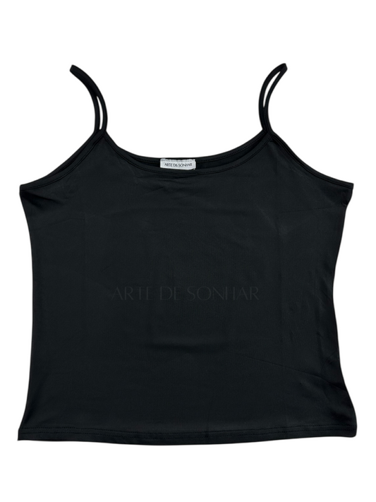 Top de licra preto com alças finas