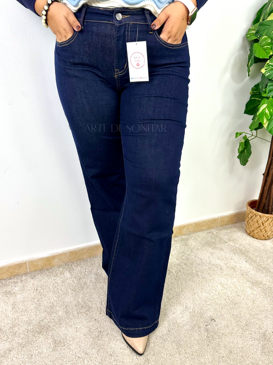 Calças de ganga escura wide leg