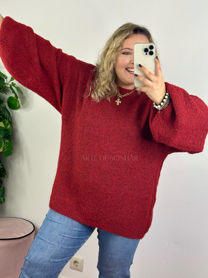 Camisola de malha vermelha oversize