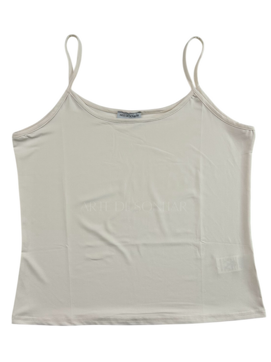 Top de licra bege com alças finas