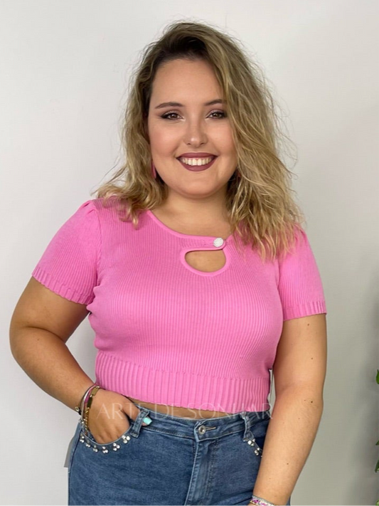 T-shirt de malha com botão brilhante