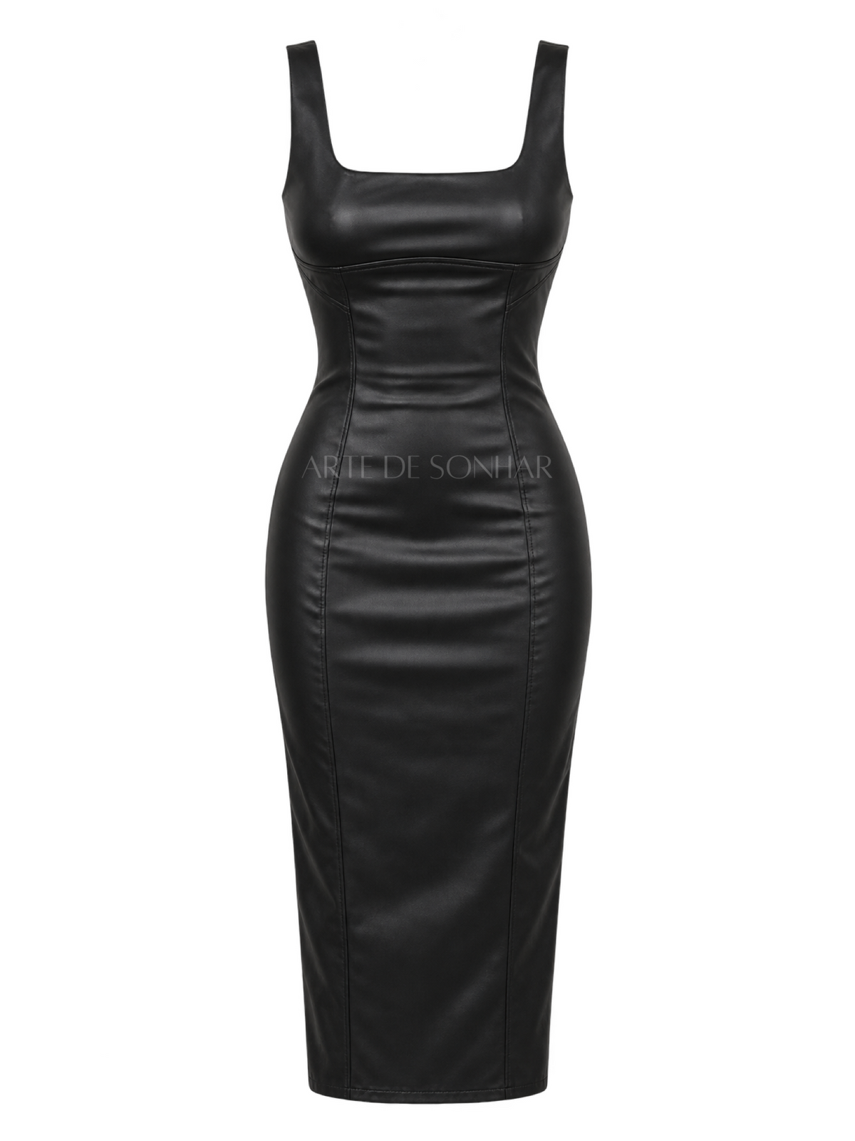 Vestido napa justo comprido com alça