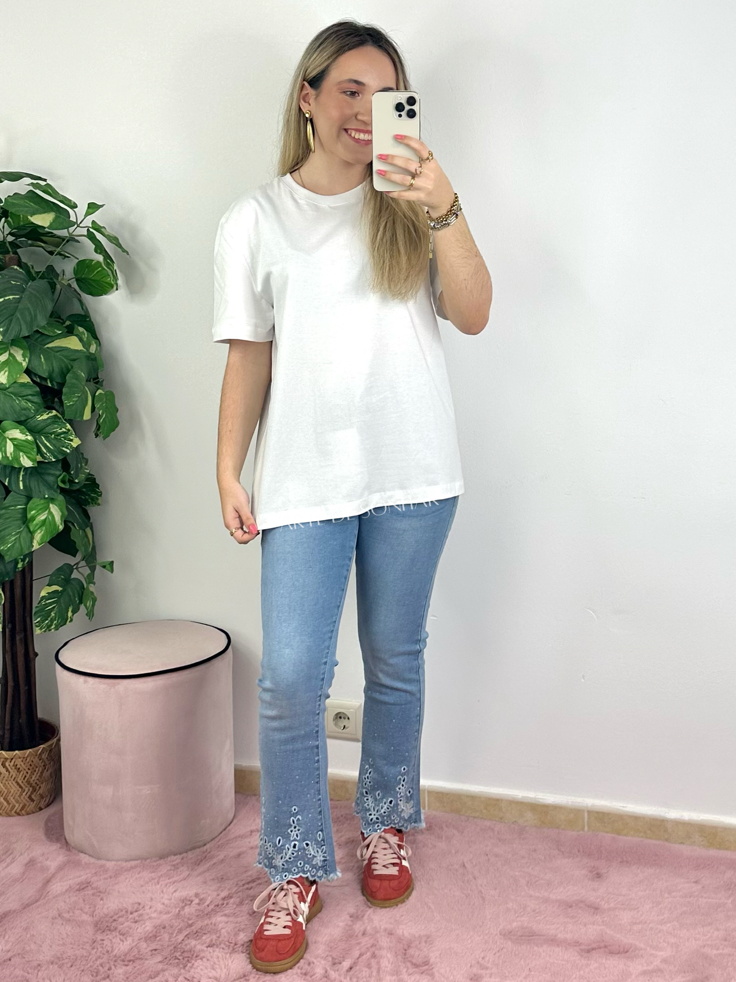 T-shirt de gola redonda branca