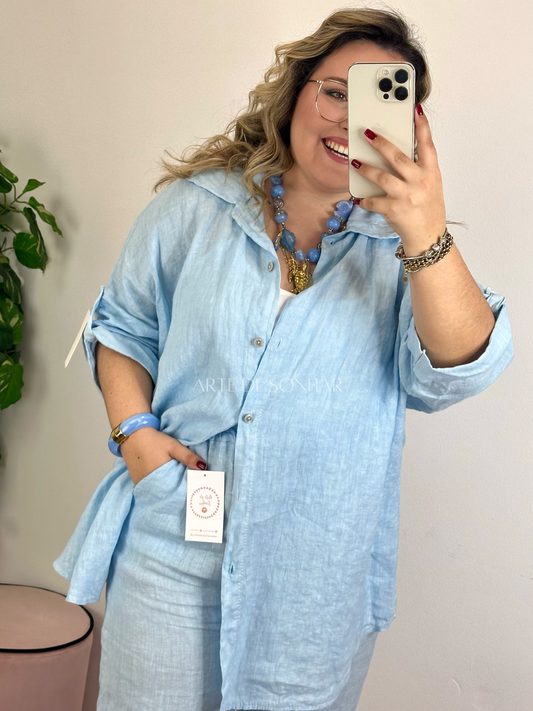 Camiseiro de linho azul