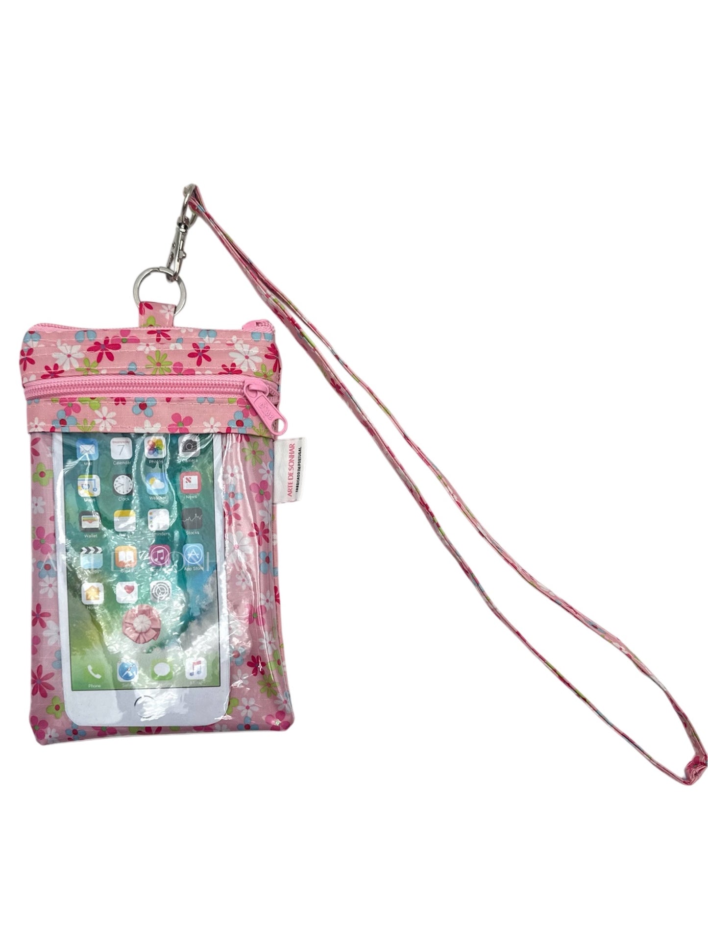 Bolsa de telemóvel de pescoço de flores rosa tamanho M