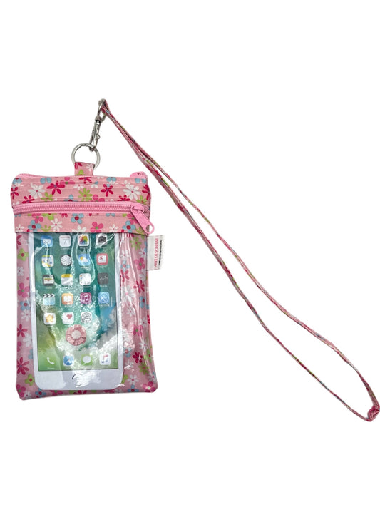Bolsa de telemóvel de pescoço de flores rosa tamanho M