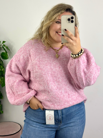 Camisola de malha rosa oversize